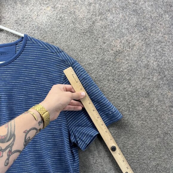 John Varvatos Shirt Mens Large Blue Stripe Crewneck Soft Knit Casual Tee - Picture 7 of 10